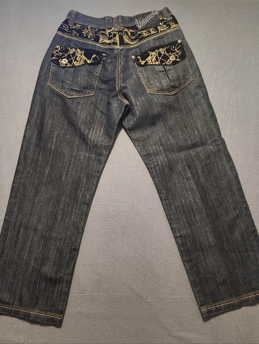 Ablanche Jeans Men Size 34 Black Baggy Y2K Hip Hop Vintage Embroidered